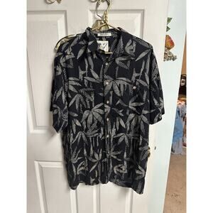90s Ron Chereskin Men Hawaiian Shirt Button Up Black Palm 100% Rayon large Dad